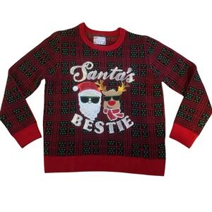 Santa's Bestie Ugly Christmas Sweater Sequin Ugly Holiday Knit Pull On Top Large